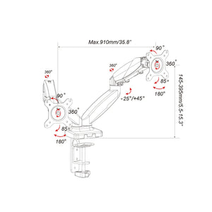 EXVEGA 15-32″ LCD / LED Dual Monitor Arm with Gas Spring VESA Stand EX787 - EXVEGA