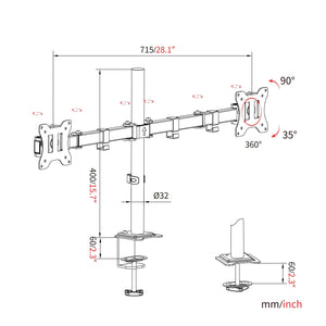 EXVEGA 13-27″ LCD / LED Dual Monitor Arm Adjustable VESA Stand EX788 - EXVEGA